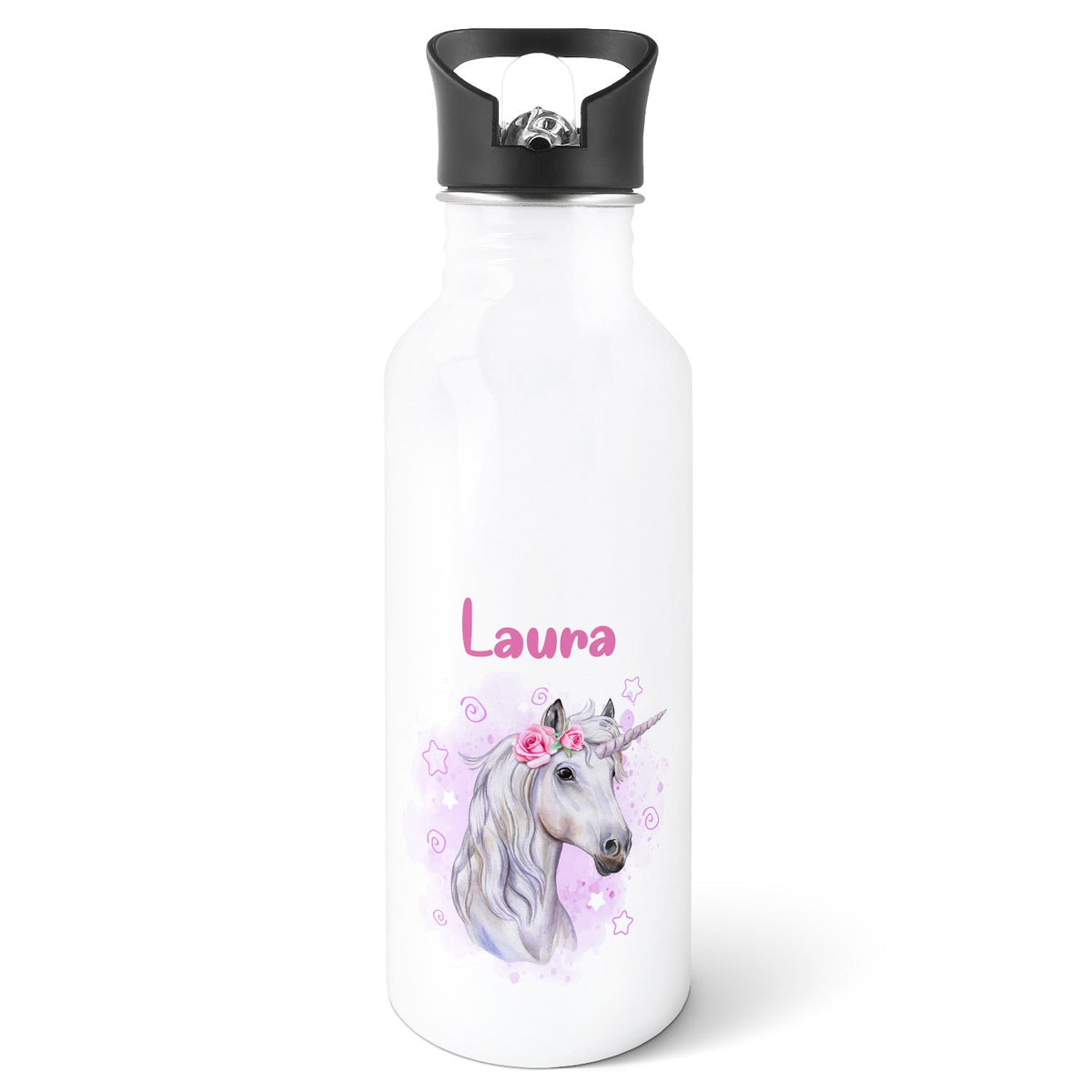 Bedruckte Trinkflasche aus Edelstahl - Einhorn