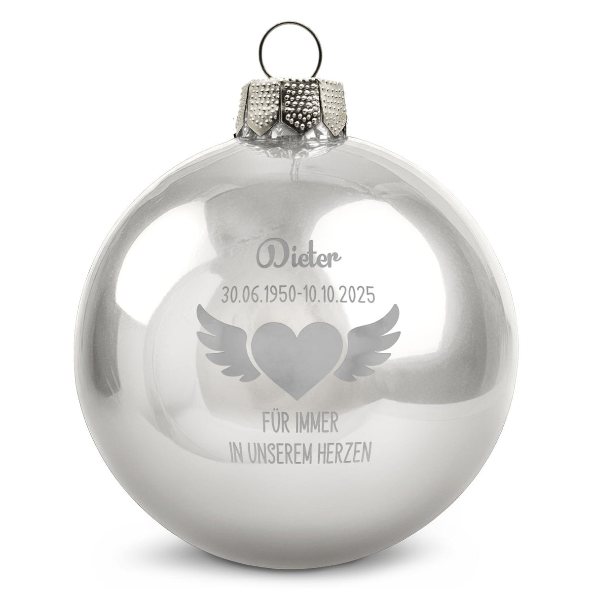 Gravierte Weihnachtskugel - Flügelherz