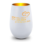 Deko Windlicht aus Glas mit Gravur - Ich will dich, ich liebe dich