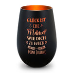 Deko Windlicht aus Glas mit Gravur - Glück ist eine Mama wie Dich zu haben - Personalisiert mit Name