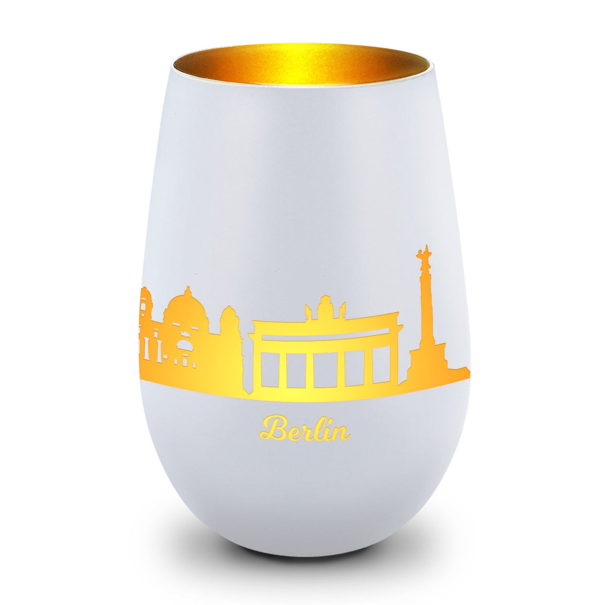 Deko Windlicht aus Glas mit Gravur - Skyline Berlin