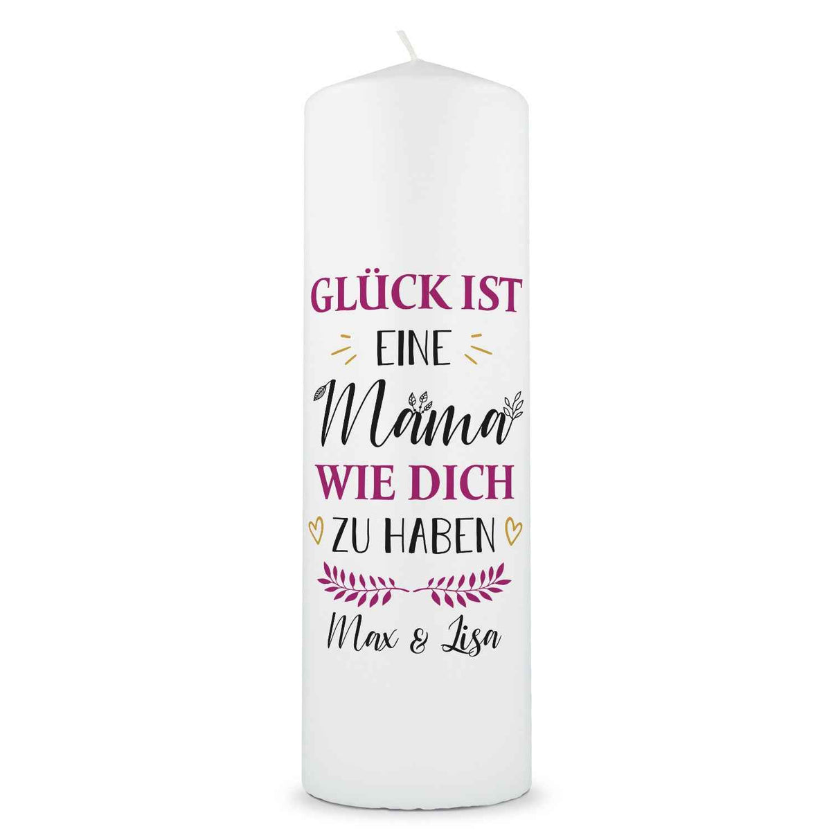 Große Kerze "Glück ist eine Mama" mit Namen - Geschenk für Mama zum Muttertag