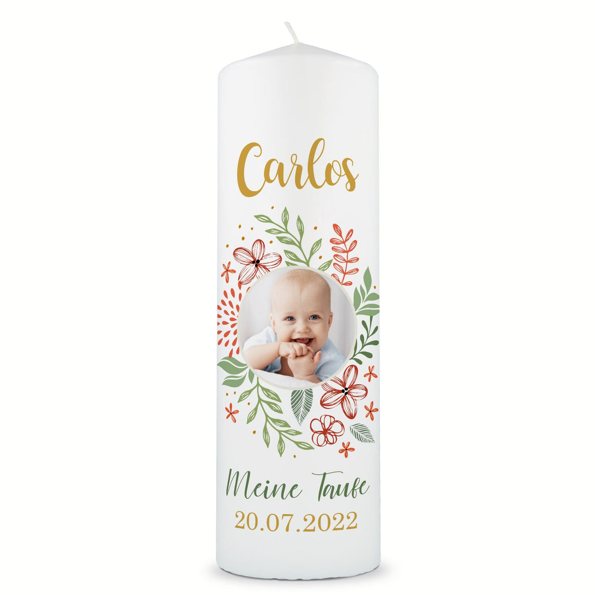Große Kerze "Babyfoto" - Taufkerze mit Namen, Foto & Datum