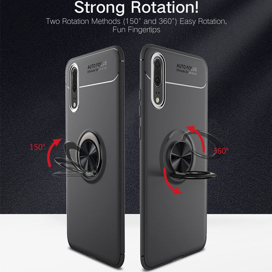 NALIA Ring Hülle kompatibel mit Huawei P20, Schutzhülle Cover magnetische Silikon Handyhülle für KFZ-Halterung 360-Grad Finger-Halter, Case Dünn Smartphone Ständer Slim Back Etui Bumper - Schwarz