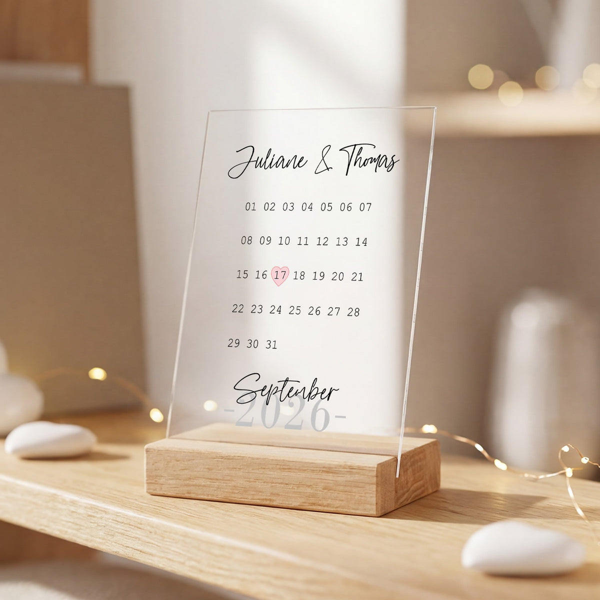 Personalisierter Kalender auf Acrylglas - Geschenk mit Namen & Datum