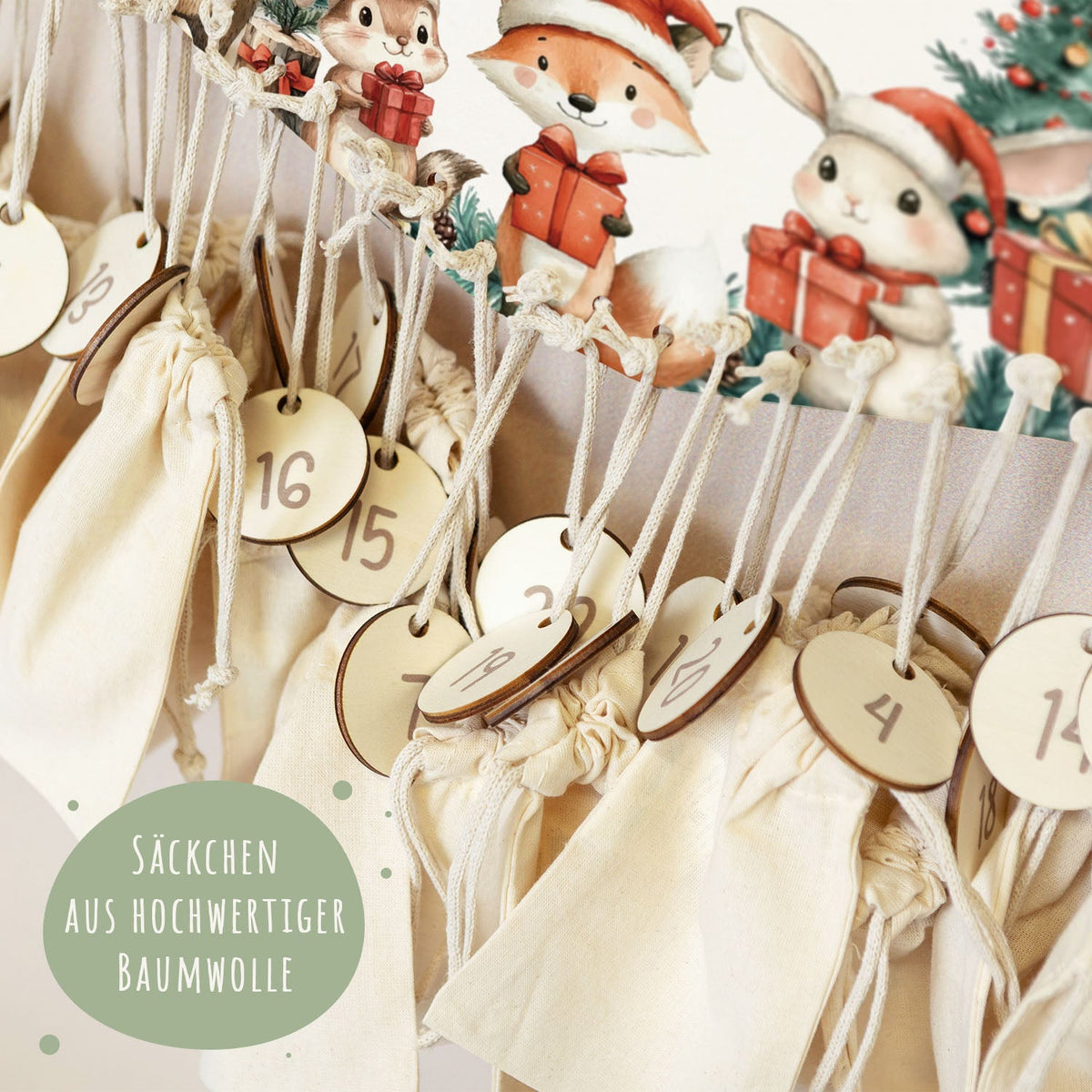 Personalisierter Adventskalender aus Holz mit Druckmotiv & Namen - Geschenketiere