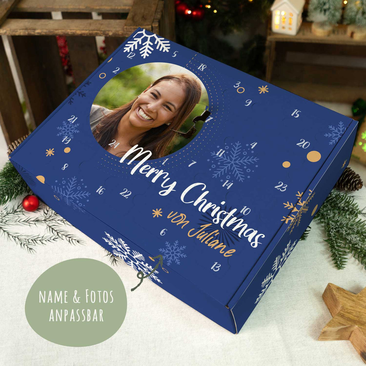 Personalisierter DIY Adventskalender Fotomotiv Kreis mit Foto & Namen zum selbst Befüllen