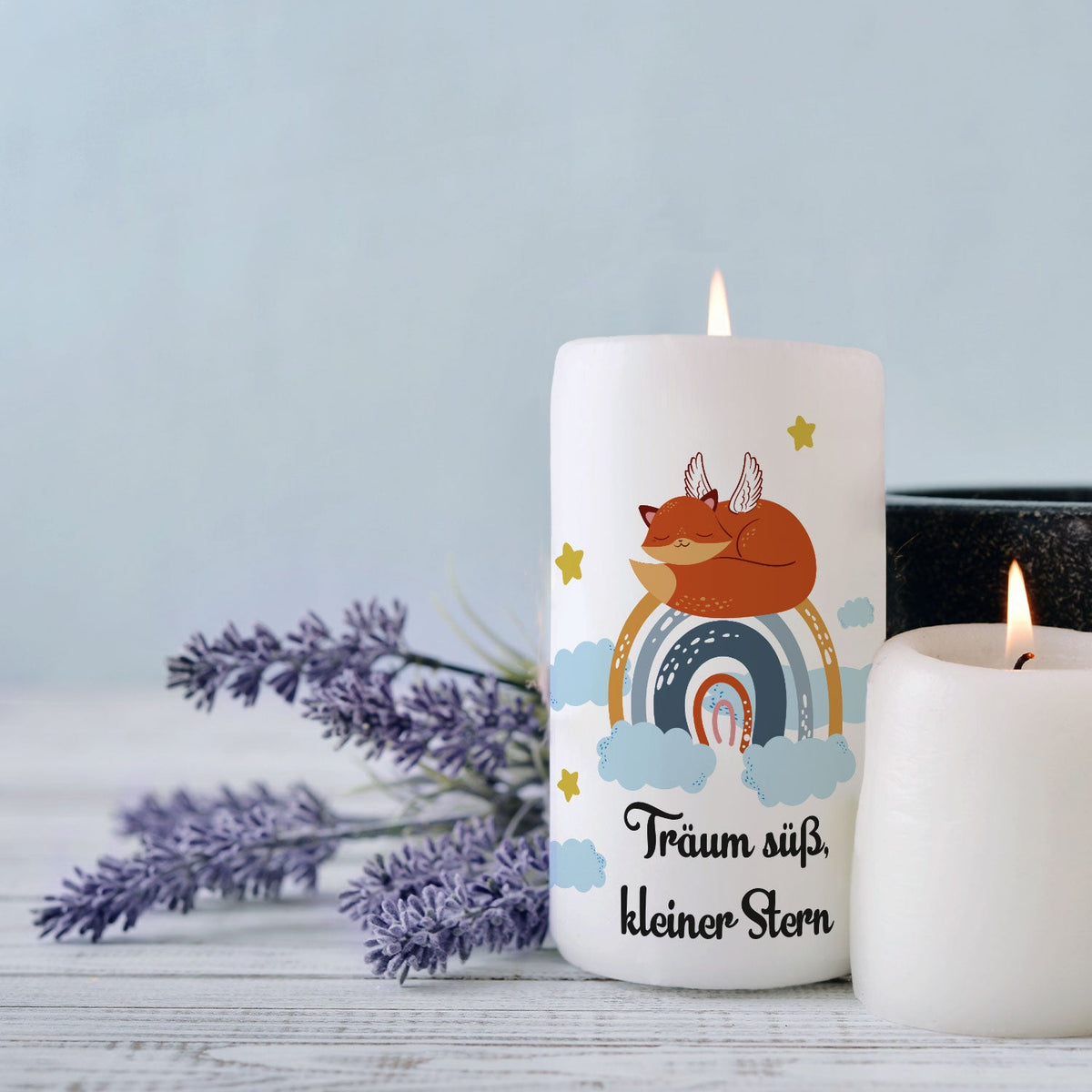 Kleine Kinder Trauerkerze "Regenbogen Fuchs"