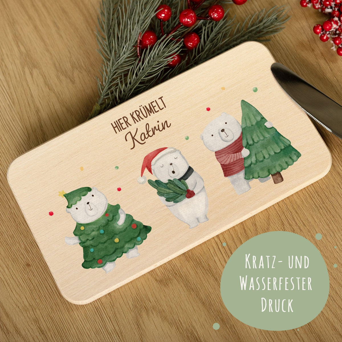 Frühstücksbrettchen zu Weihnachten - Eisbären - personalisiert mit Name