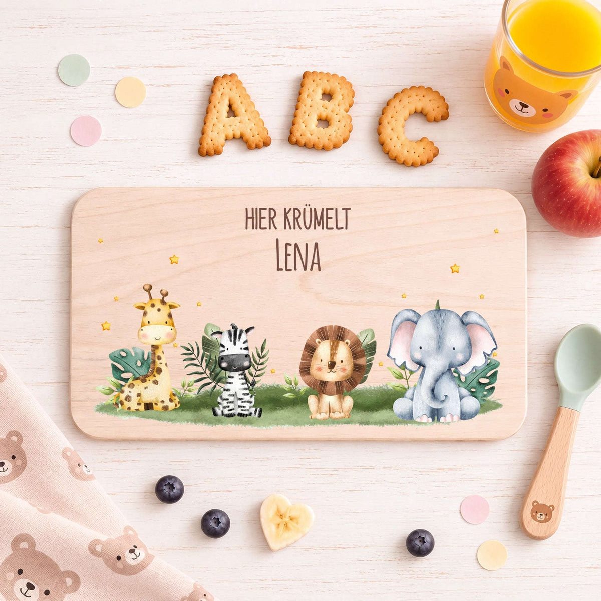 Frühstücksbrettchen mit Druck & Name im "Tiergruppe" Design Namma Markt
