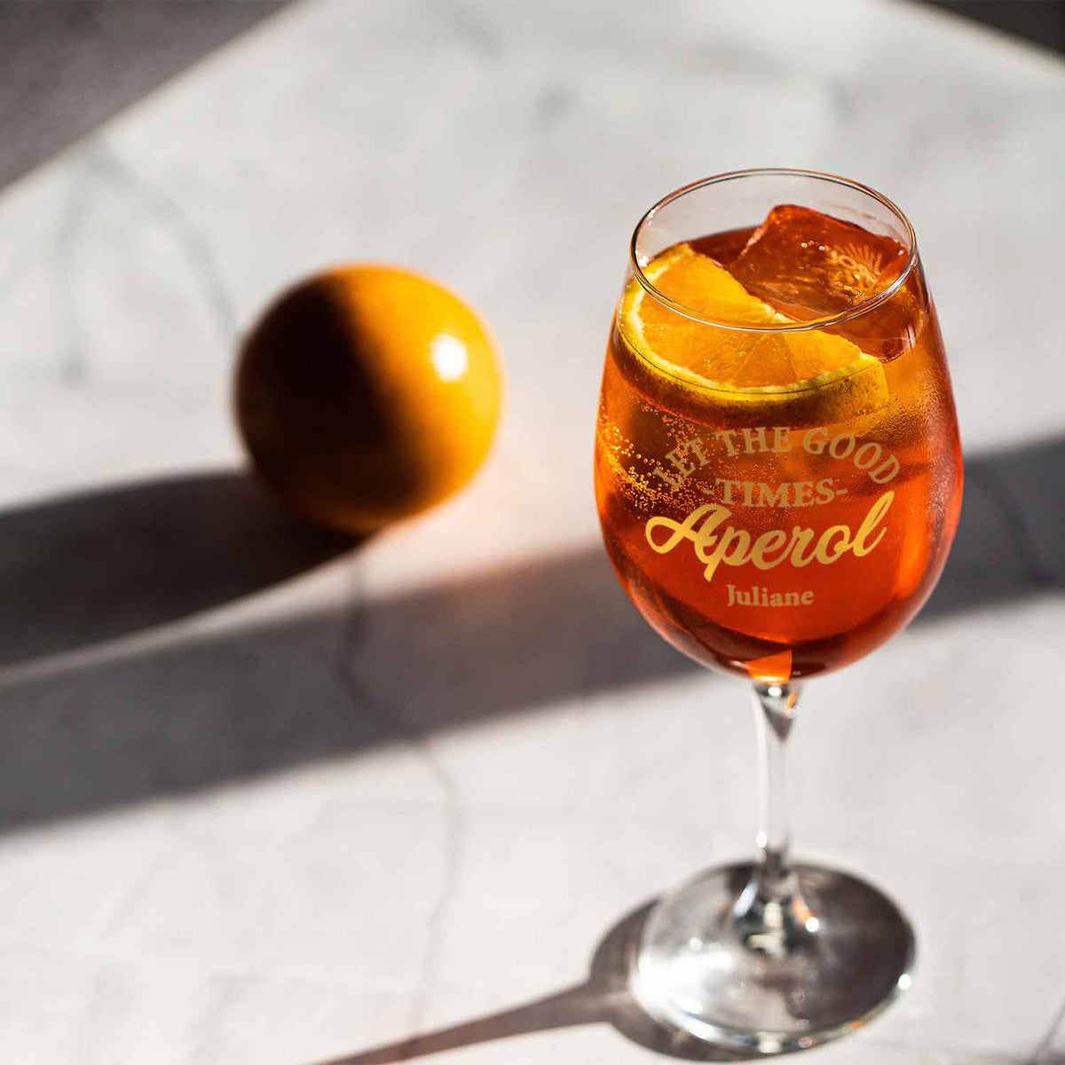 Stölzle Lausitz Weinglas mit UV-Druck - "Let the good times Aperol" mit Namen