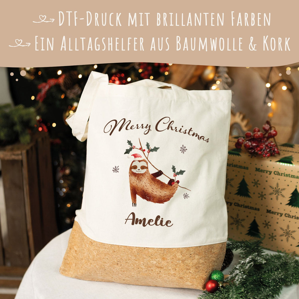 Einkaufstasche Kork - Faultier