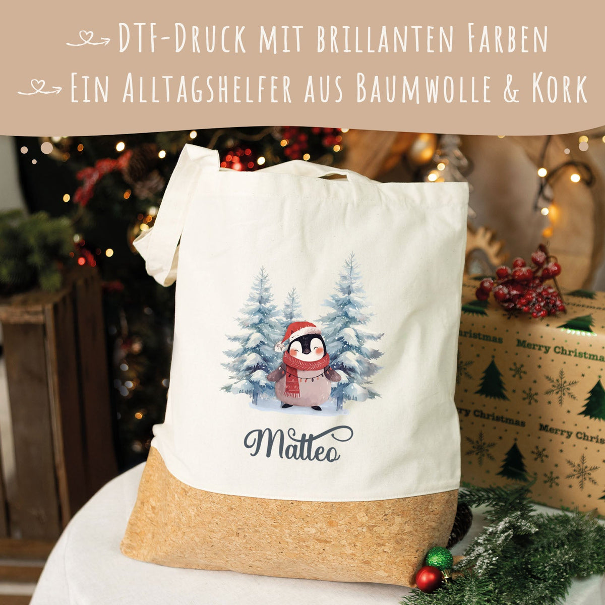 Einkaufstasche Kork - Schneetiere