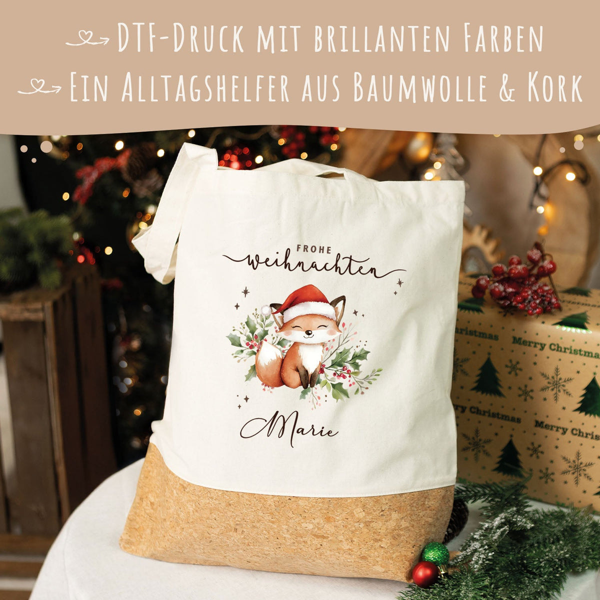 Einkaufstasche Kork - Wintergrün