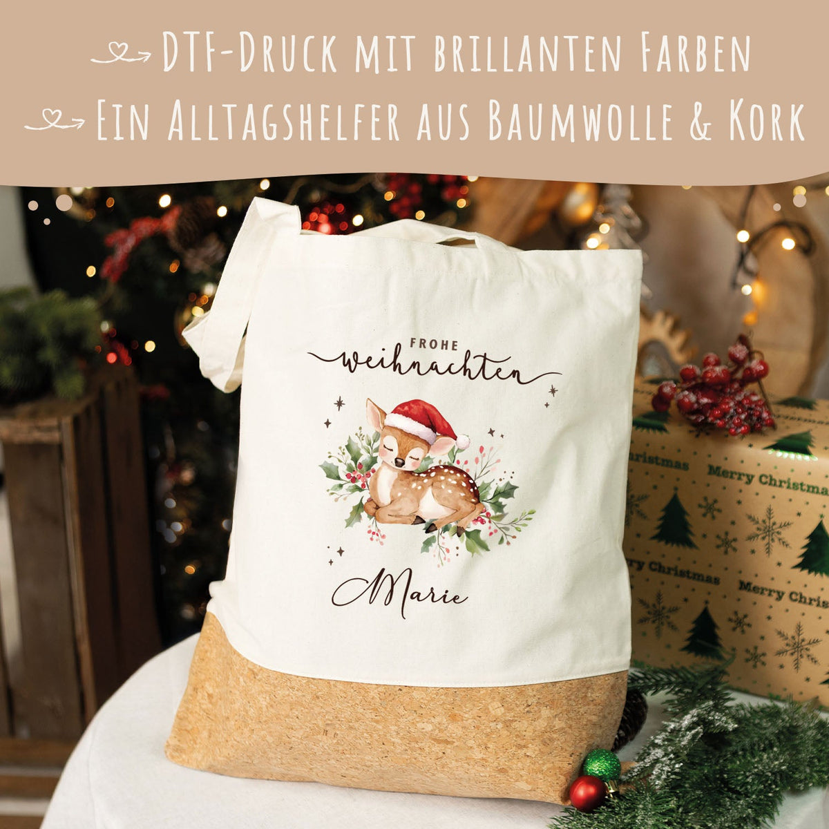 Einkaufstasche Kork - Wintergrün
