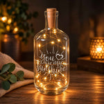 Flaschenlicht mit LED-Lichterkette und Gravur "You are my sunshine"