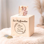 Spardose aus Holz - Fisch Kranz