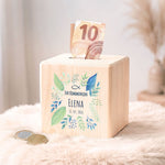 Spardose aus Holz - Pflanzen