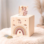 Spardose aus Holz - Regenbogen