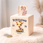 Spardose aus Holz - Schulkind
