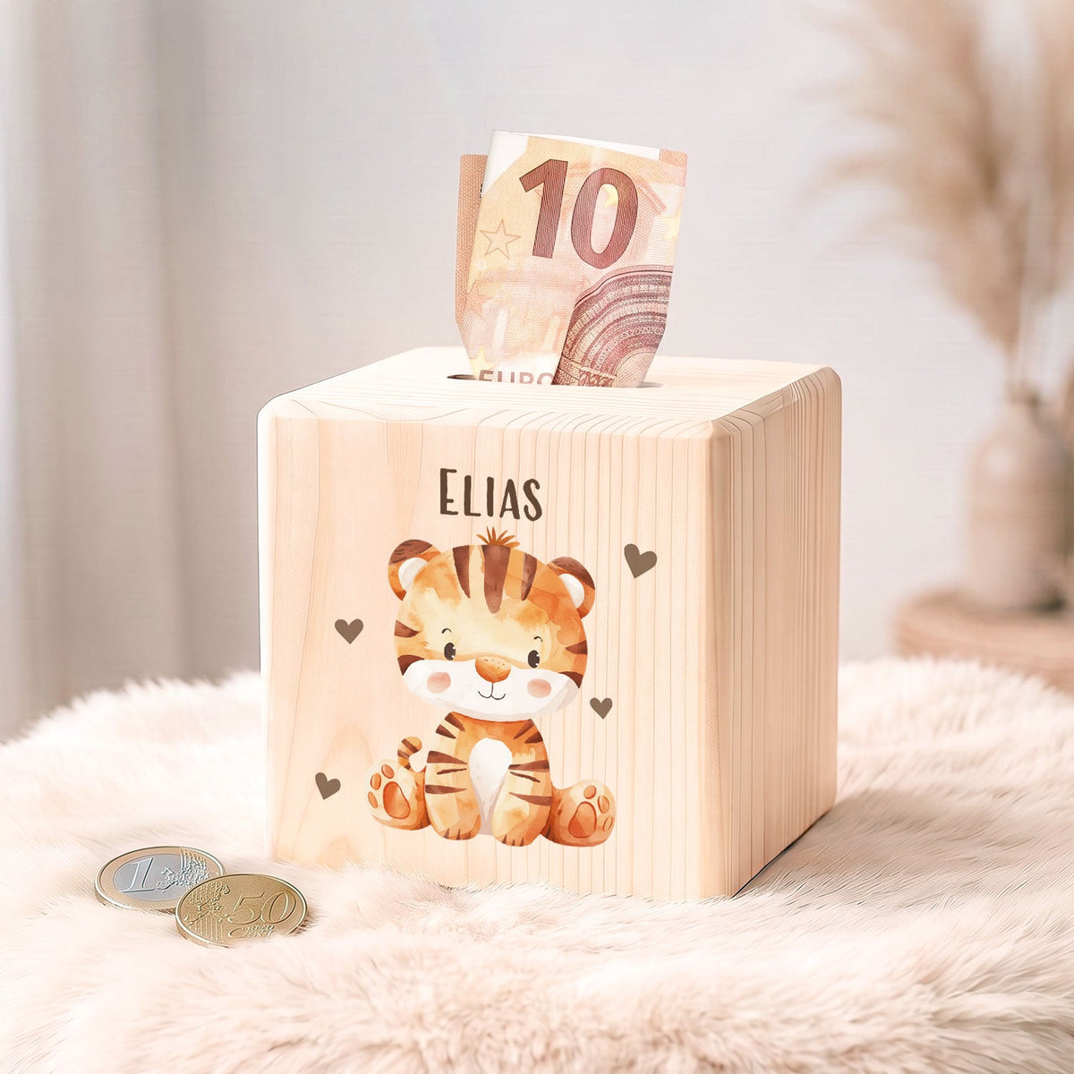 Spardose aus Holz - Tiere Kinder