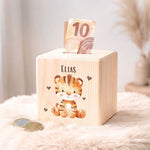 Spardose aus Holz - Tiere Kinder