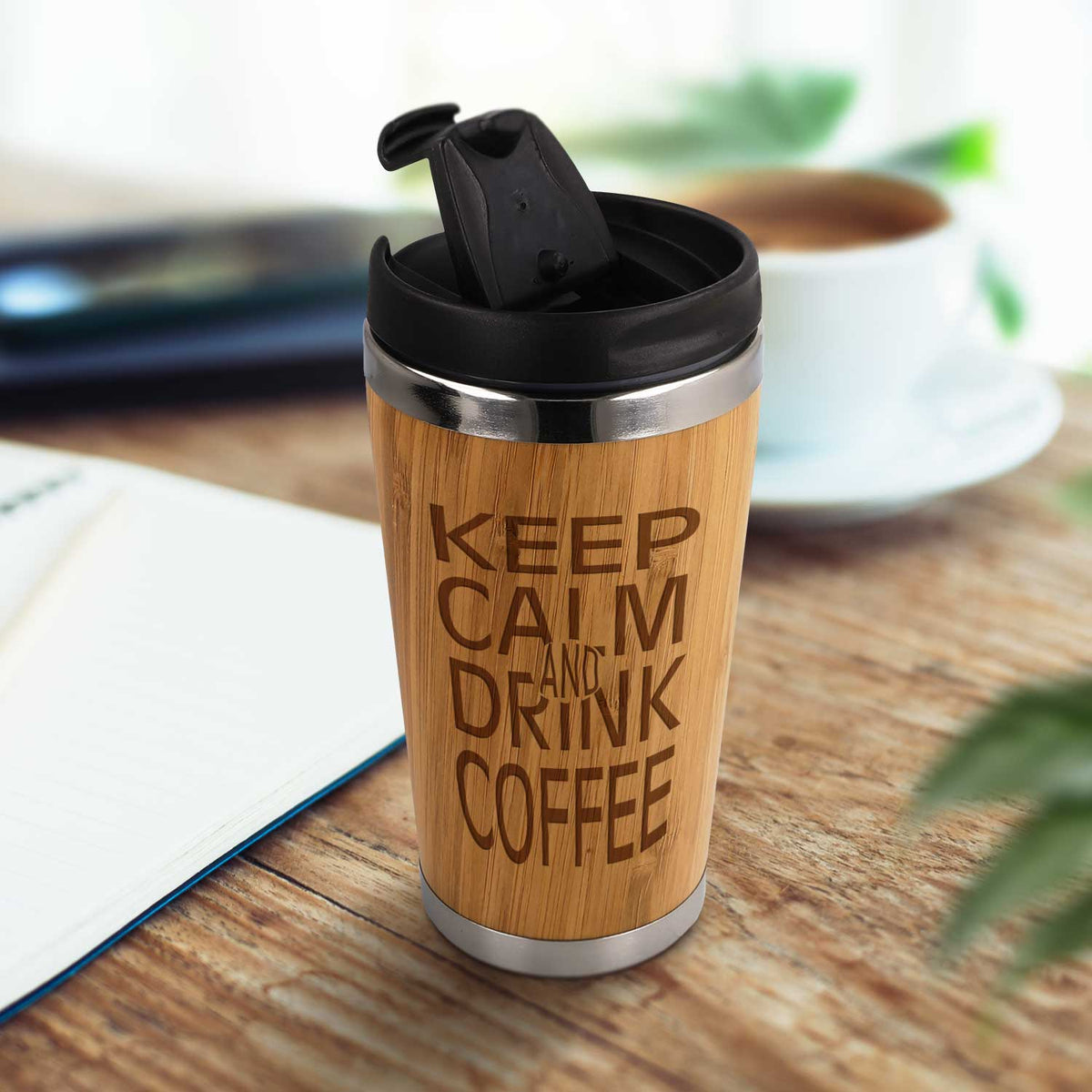 Kaffeebecher aus Bambus mit Gravur - verschiedene Motive