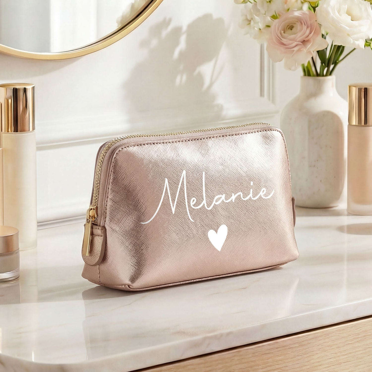 Personalisierte Leder Kosmetiktasche mit Name für Kosmetik & MakeUp Namma Markt