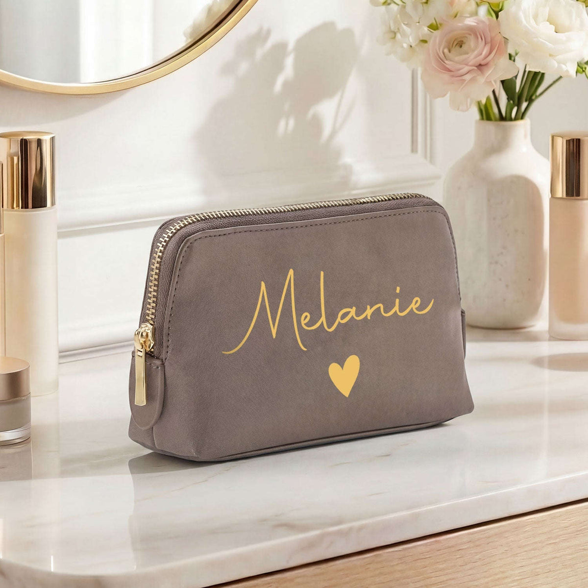Personalisierte Leder Kosmetiktasche mit Name für Kosmetik & MakeUp Namma Markt