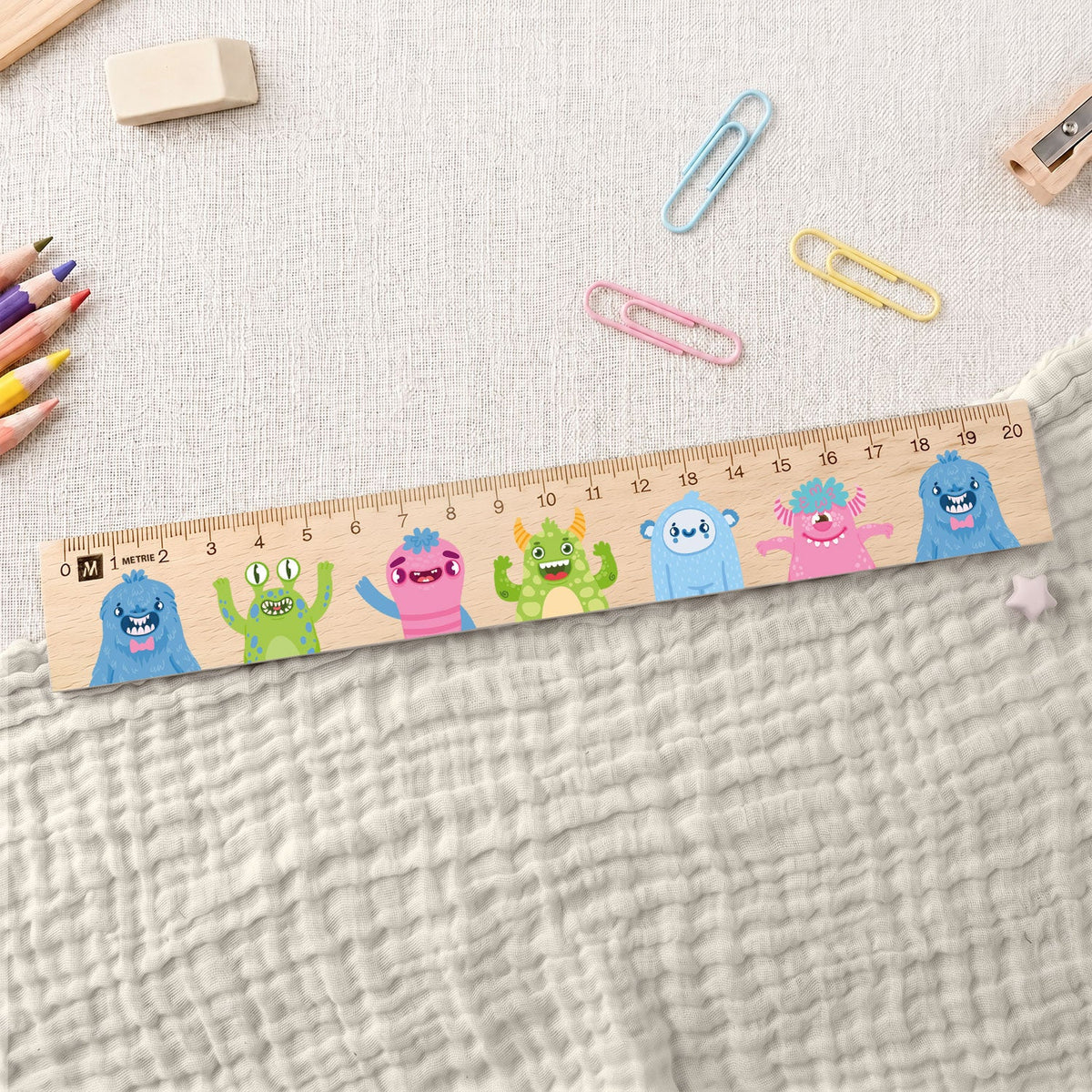 Lineal zur Einschulung im Monster Design für Kinder aus Holz