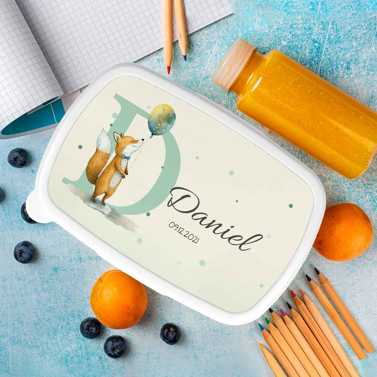 Bedruckte Lunchbox für Kinder - Initialen mit Tier
