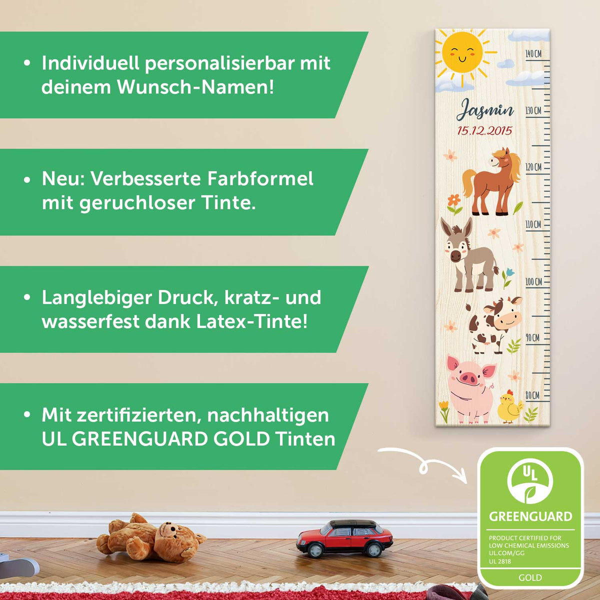 Messlatte mit Namen für Kinder im Bauernhof Design