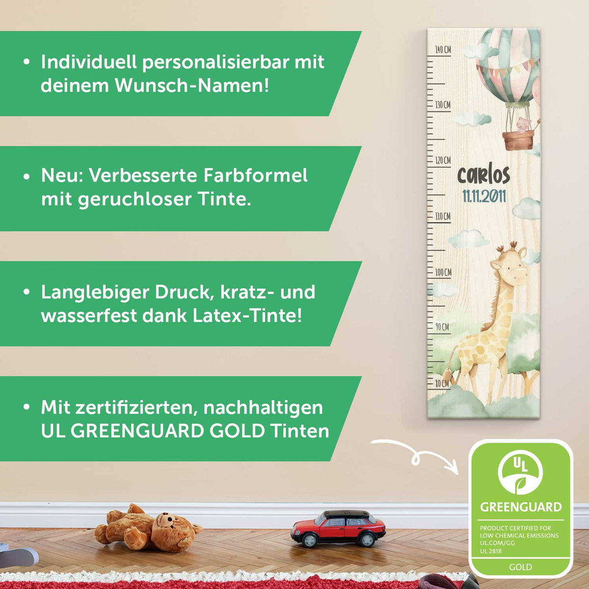 Messlatte mit Namen für Kinder im Giraffe Design Namma Markt