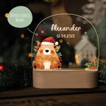 Kinder LED Nachtlicht mit Sockel aus Holz - "Weihnachtstiere"