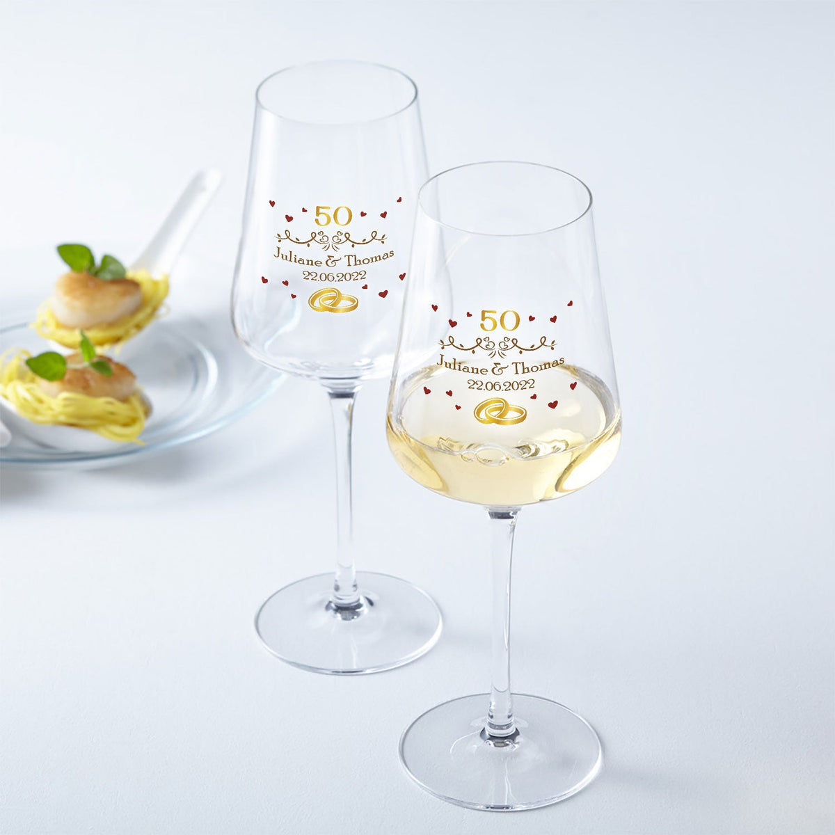 Stölzle Lausitz Weingläser zur Goldenen Hochzeit mit Namen & Datum im Set