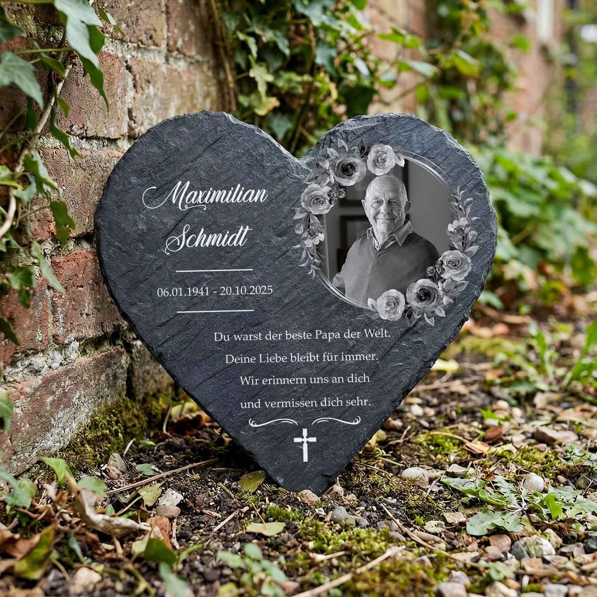 Bedrucktes Schieferherz - In Gedenken V2 - Personalisiertes Geschenk