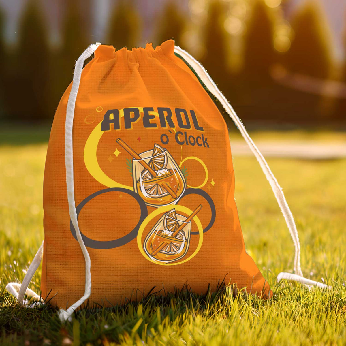 Farbiger Turnbeutel mit DTF-Druck - Aperol o'clock