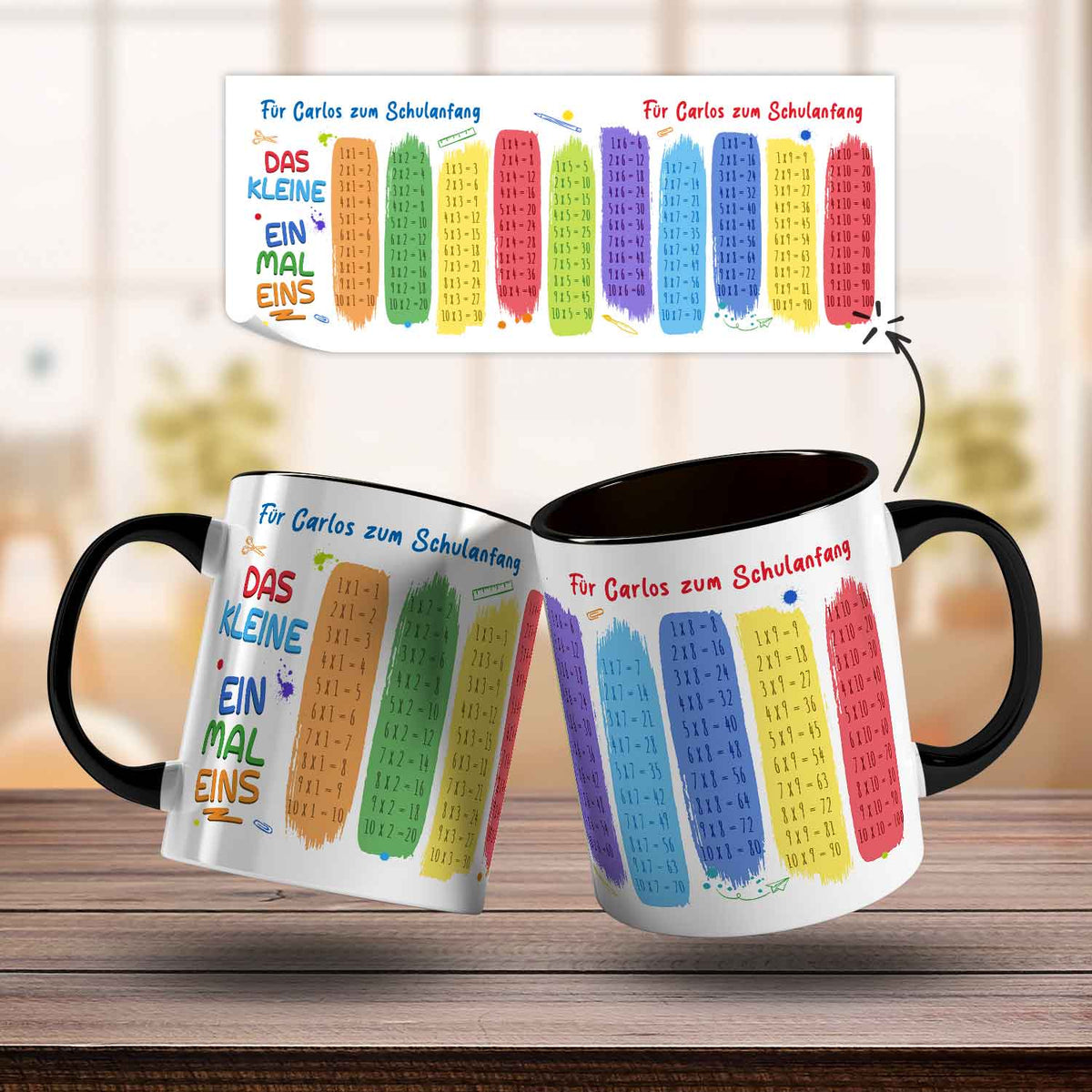 Bedruckte Tasse mit dem 1x1 - personalisiert mit Name