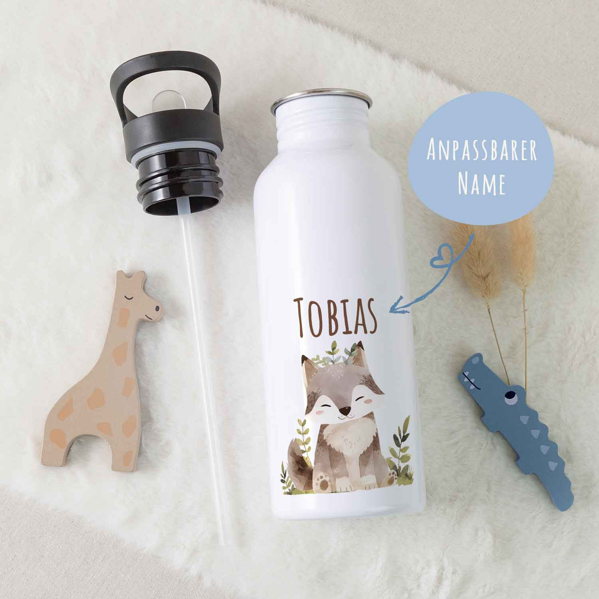 Bedruckte Trinkflasche aus Edelstahl - Waldfreunde V2