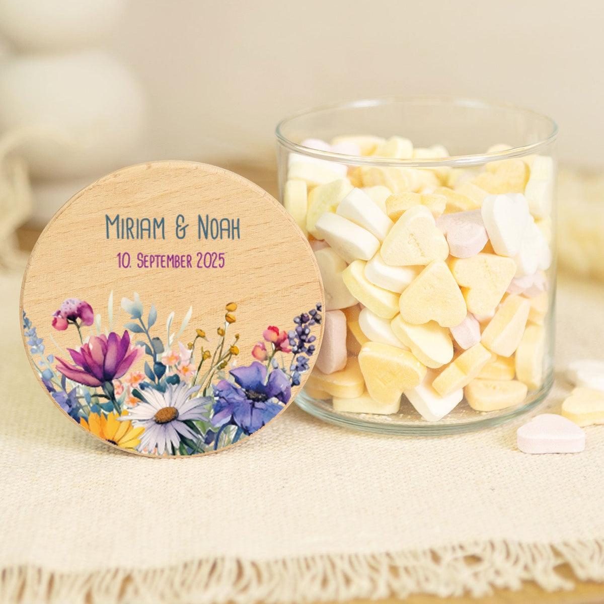 Bedrucktes Vorratsglas mit Holzdeckel - Wild Flowers