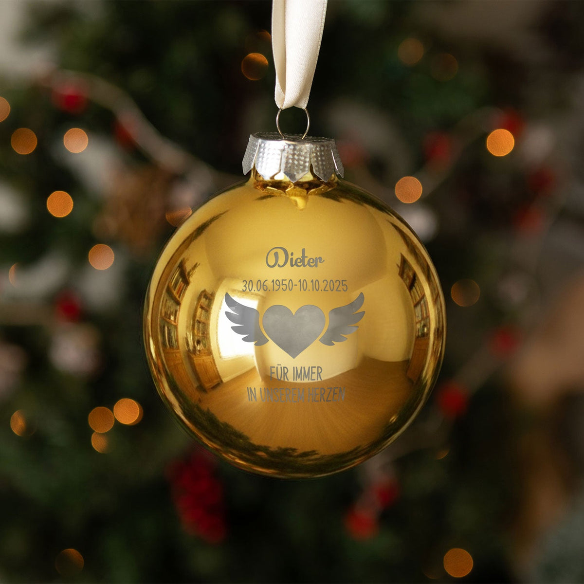 Gravierte Weihnachtskugel - Flügelherz