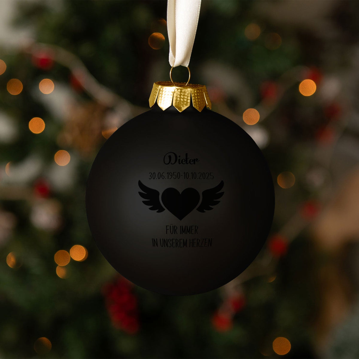 Gravierte Weihnachtskugel - Flügelherz