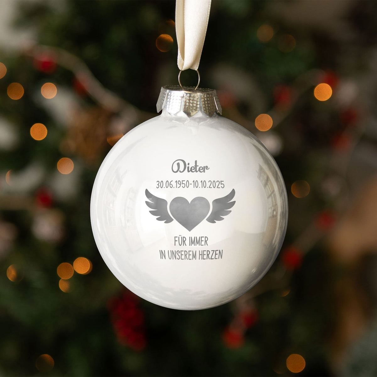 Gravierte Weihnachtskugel - Flügelherz