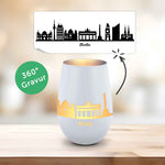 Deko Windlicht aus Glas mit Gravur - Skyline Berlin