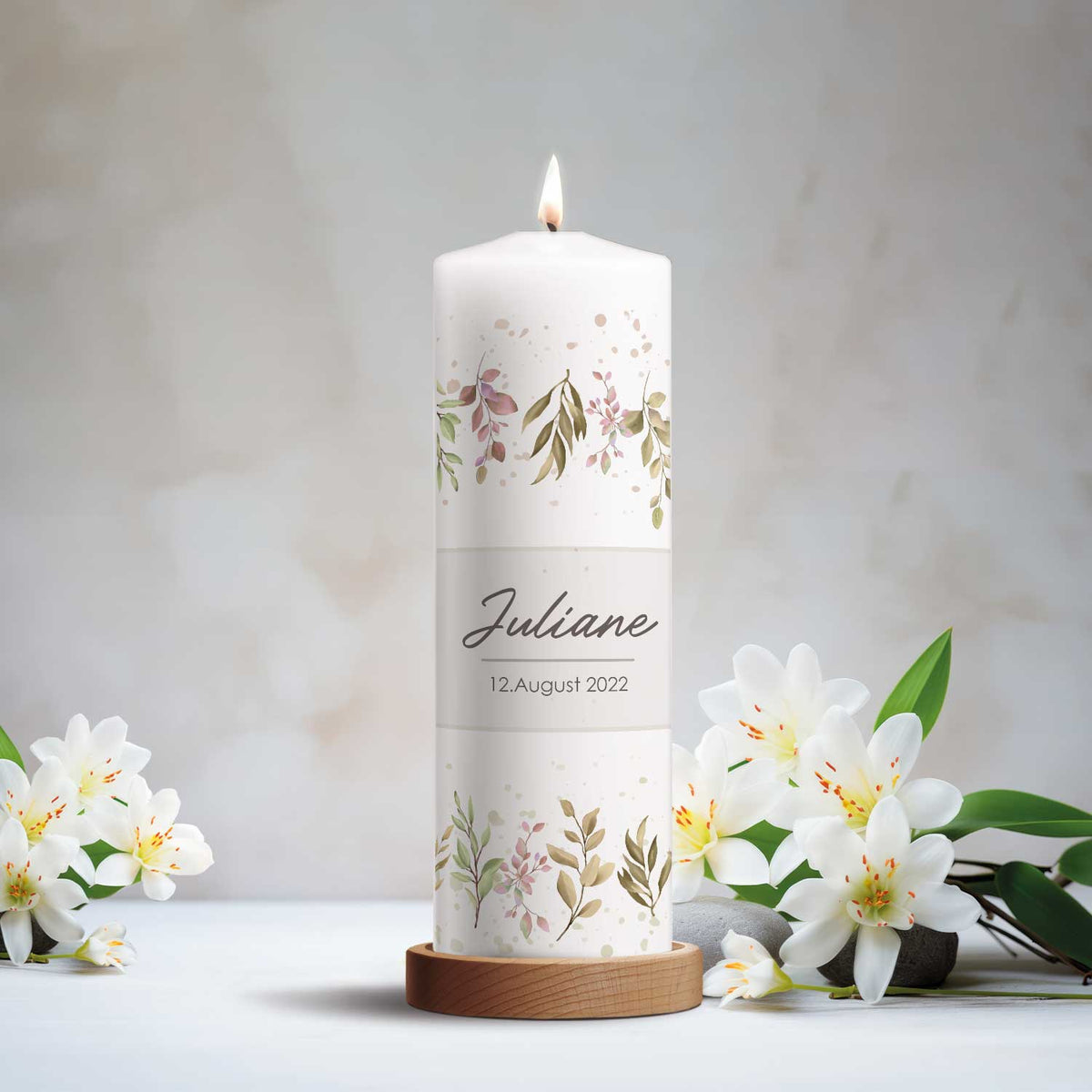 Große Kerze "Flower Love" - Taufkerze mit Namen und Datum