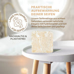 Puremetics Seifenablage aus Travertinstein – Naturstein Seifenschale mit Korkfüßen