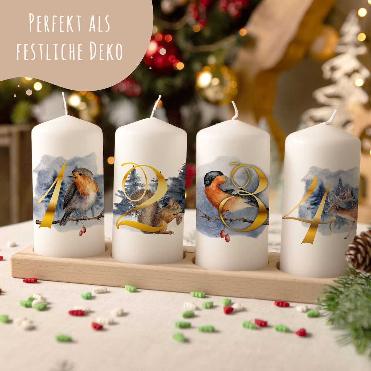 Kleine Kerzen "Advent Tiere" - Adventskerzen im 4er Set