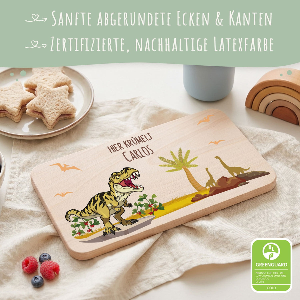 Frühstücksbrettchen mit Druckmotiv & Name - T-Rex Design