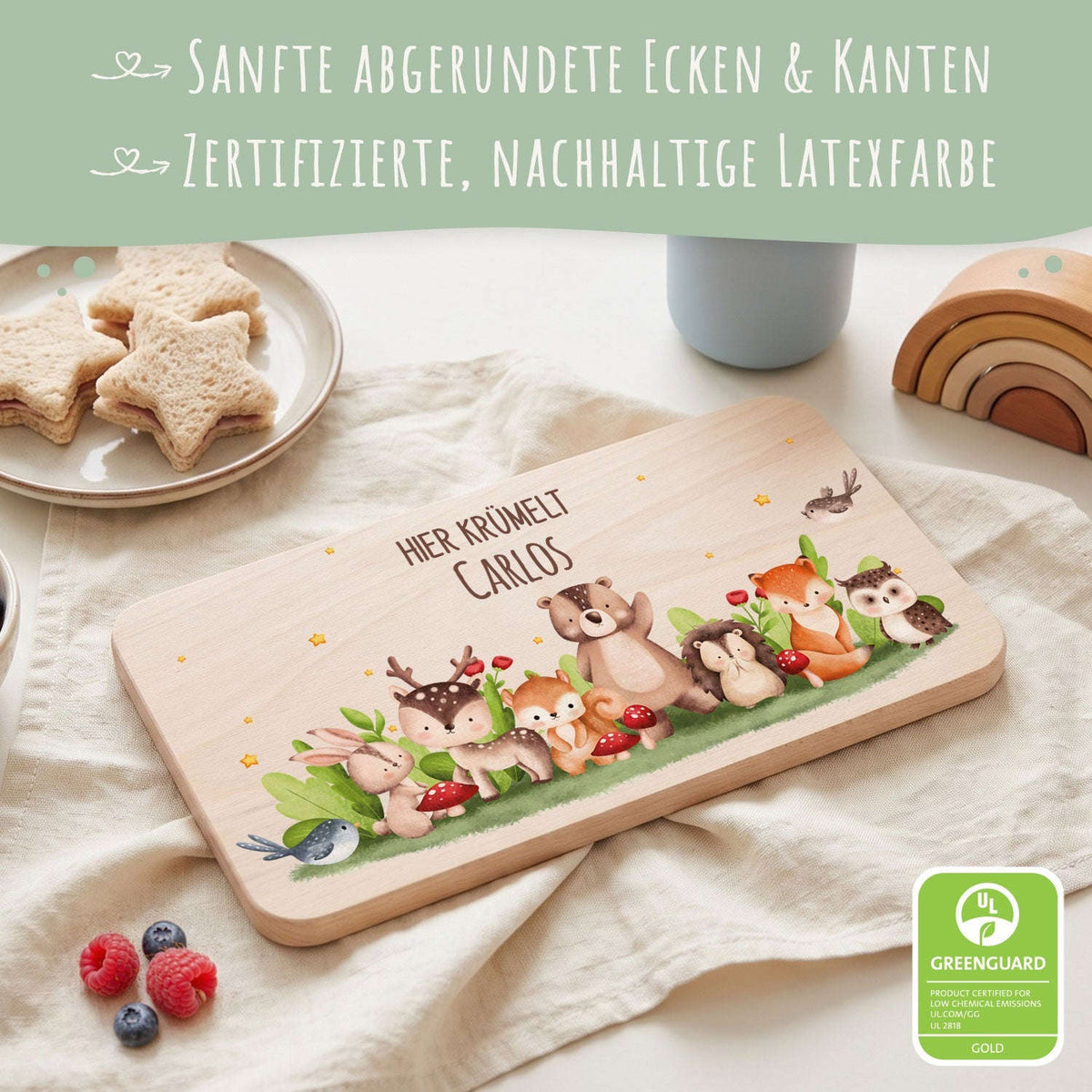 Frühstücksbrettchen mit Druck & Name im "Tiergruppe" Design Namma Markt