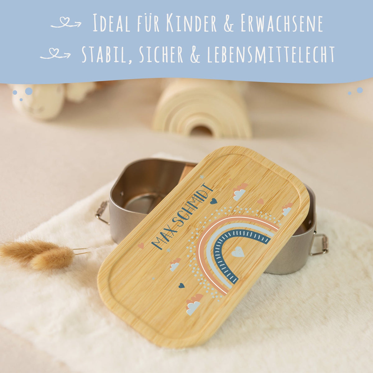 Brotdose mit Deckel für Kinder mit UV-Druck im "Regenbogen" Design